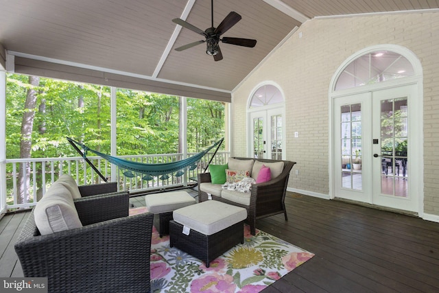 6601 Rutledge Dr, Fairfax Station, VA 22039 - sunroom with french doors and a ceiling fan