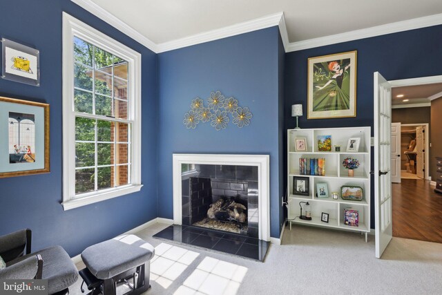 6601 Rutledge Dr, Fairfax Station, VA 22039 - living room featuring baseboards, ornamental molding, and a fireplace