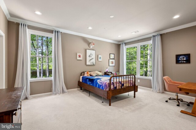 6601 Rutledge Dr, Fairfax Station, VA 22039 - carpeted bedroom featuring crown molding, baseboards, multiple windows, and visible vents