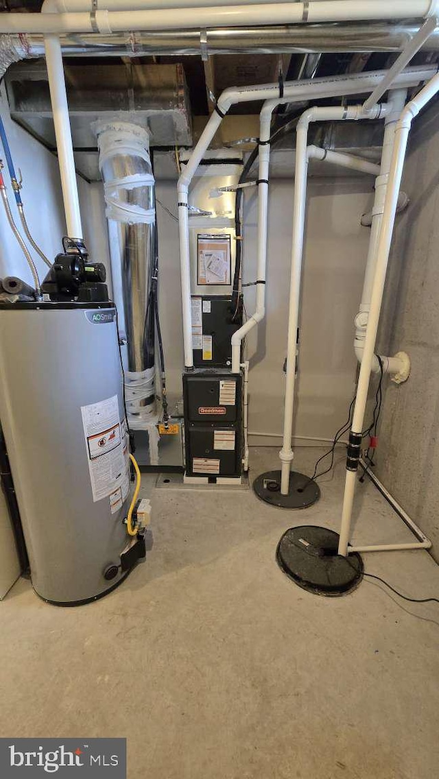 utility room with water heater