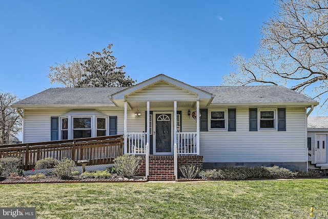1722 Anne Ave, Baltimore, MD 21221 - ranch-style home featuring crawl space, a porch, a front lawn, and roof with shingles