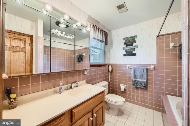 1722 Anne Ave, Baltimore, MD 21221 - full bathroom featuring vanity, tile patterned floors, toilet, visible vents, and tile walls