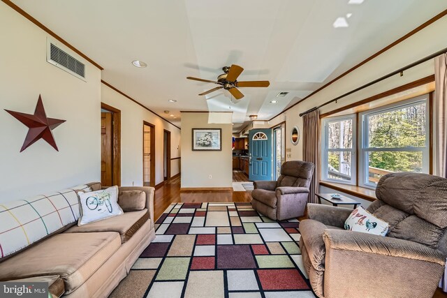 1722 Anne Ave, Baltimore, MD 21221 - living room featuring baseboards, recessed lighting, a ceiling fan, visible vents, and wood finished floors