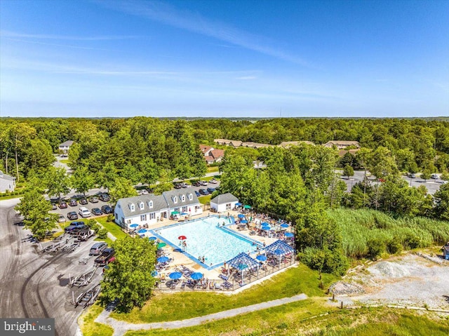 aerial view featuring a forest view