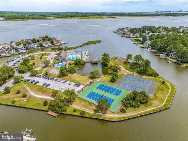 aerial view of a nearby body of water