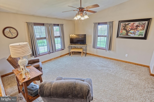 18 Schofield Dr, East Berlin, PA 17316 - carpeted living room featuring plenty of natural light, lofted ceiling, baseboards, and ceiling fan