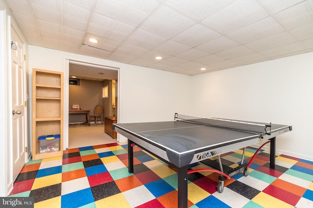 game room featuring tile patterned floors and recessed lighting