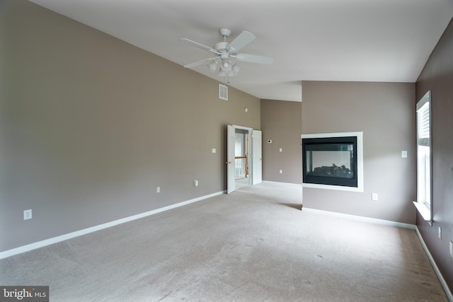 33 General Early Dr, Harpers Ferry, WV 25425 - unfurnished living room featuring carpet floors, ceiling fan, lofted ceiling, and plenty of natural light