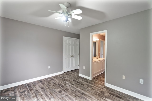 33 General Early Dr, Harpers Ferry, WV 25425 - unfurnished bedroom with a closet, dark wood-style floors, ensuite bath, and ceiling fan