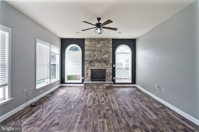 33 General Early Dr, Harpers Ferry, WV 25425 - unfurnished living room featuring wood finished floors, a fireplace, and ceiling fan