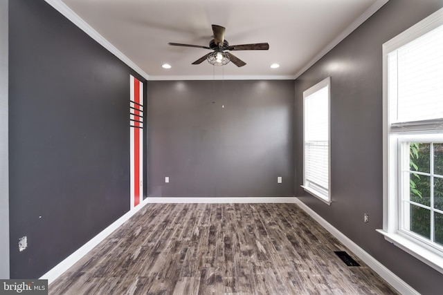 33 General Early Dr, Harpers Ferry, WV 25425 - spare room featuring ornamental molding, ceiling fan, dark wood-style flooring, and recessed lighting