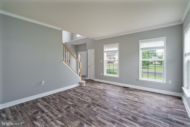 33 General Early Dr, Harpers Ferry, WV 25425 - spare room featuring crown molding, stairs, and dark wood-type flooring