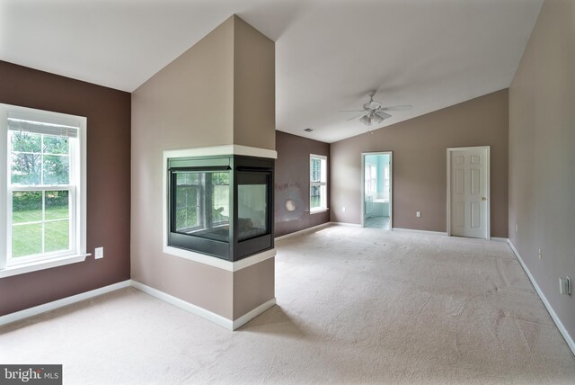 33 General Early Dr, Harpers Ferry, WV 25425 - unfurnished living room with vaulted ceiling, light carpet, a ceiling fan, and healthy amount of natural light