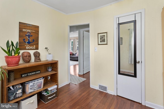 1 Pheasant Ln, Hamilton, NJ 08690 - corridor with ornamental molding, dark wood-type flooring, and baseboards