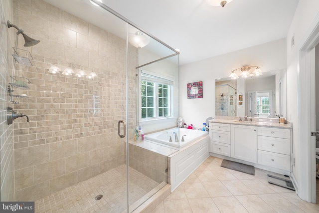 1430 County Line Rd, Bryn Mawr, PA 19010 - bathroom with vanity, a stall shower, tile patterned floors, a wealth of natural light, and a garden tub