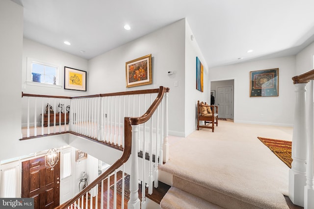 1430 County Line Rd, Bryn Mawr, PA 19010 - stairs featuring baseboards, carpet, and recessed lighting