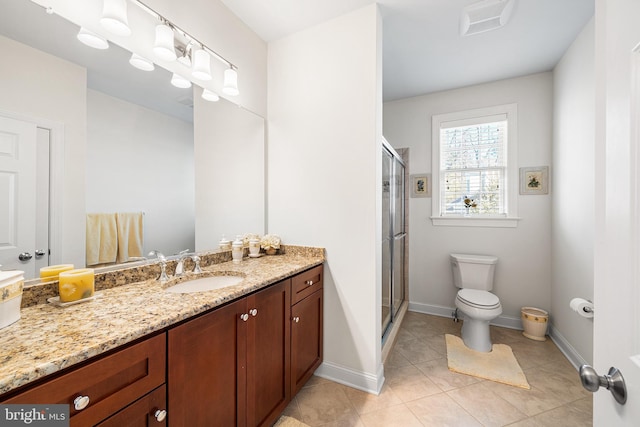 1430 County Line Rd, Bryn Mawr, PA 19010 - bathroom featuring vanity, baseboards, tile patterned flooring, toilet, and a shower stall