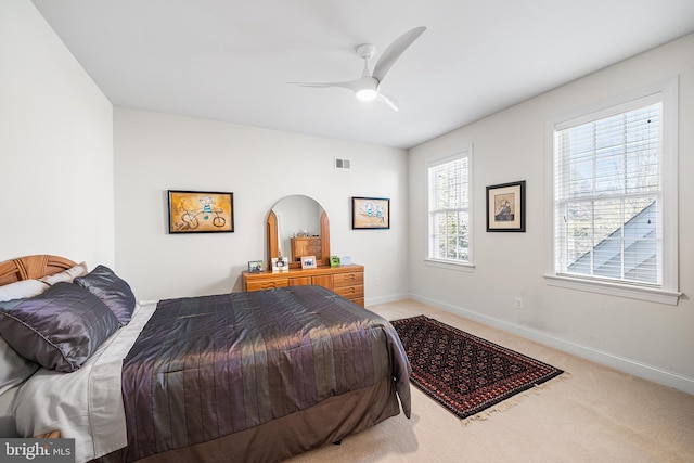 1430 County Line Rd, Bryn Mawr, PA 19010 - bedroom featuring light carpet, baseboards, a ceiling fan, and visible vents