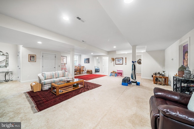 1430 County Line Rd, Bryn Mawr, PA 19010 - carpeted living room featuring visible vents, baseboards, and recessed lighting