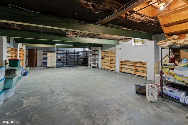 view of unfinished basement