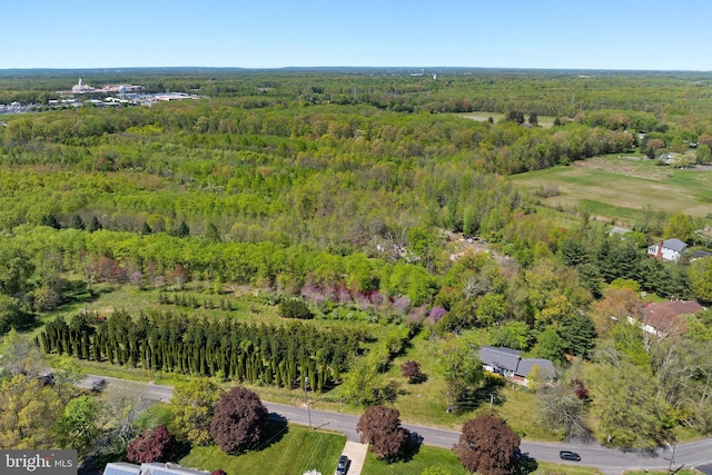 birds eye view of property with a forest view
