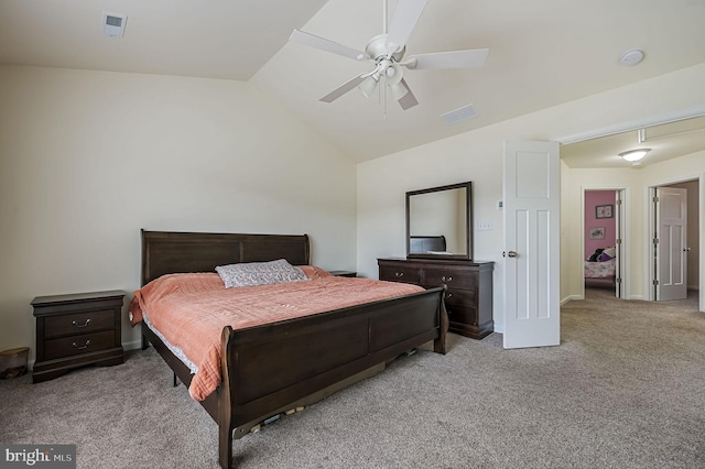 15 Mayflower Dr, Felton, DE 19943 - carpeted bedroom with ceiling fan, vaulted ceiling, visible vents, and baseboards