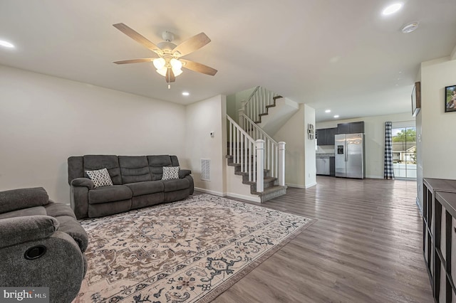 15 Mayflower Dr, Felton, DE 19943 - living area with recessed lighting, stairway, baseboards, and wood finished floors