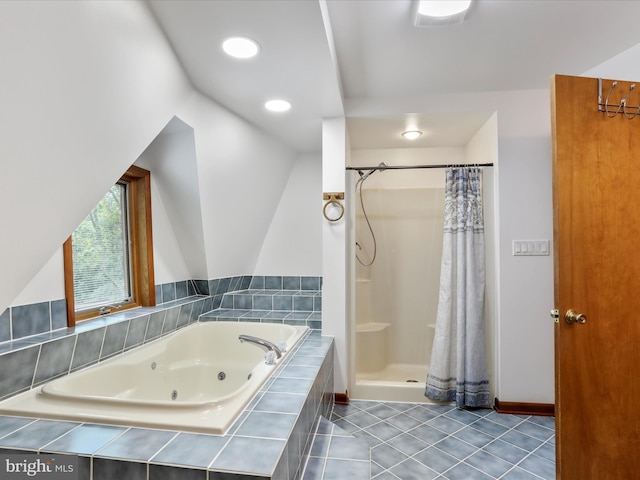 11035 Bennie Duncan Rd, Frederick, MD 21701 - bathroom featuring a jetted tub, a shower with curtain, tile patterned floors, baseboards, and recessed lighting