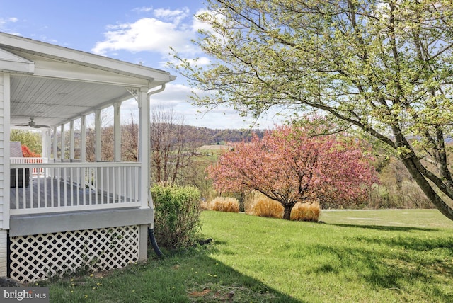 view of yard with ceiling fan