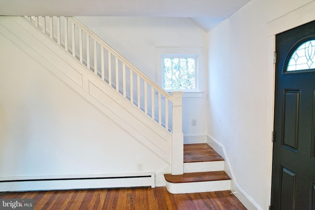 20 Leuckel Ave, Hamilton, NJ 08619 - entryway with a baseboard radiator, stairs, wood finished floors, and baseboards