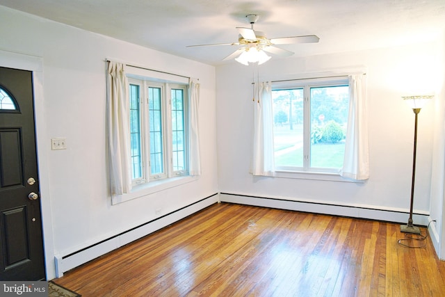 20 Leuckel Ave, Hamilton, NJ 08619 - entryway featuring hardwood / wood-style flooring, a baseboard heating unit, ceiling fan, and baseboards