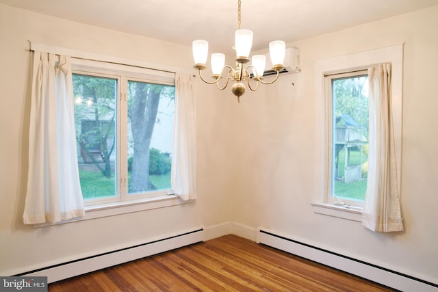 20 Leuckel Ave, Hamilton, NJ 08619 - unfurnished dining area featuring a baseboard radiator, a chandelier, and wood finished floors