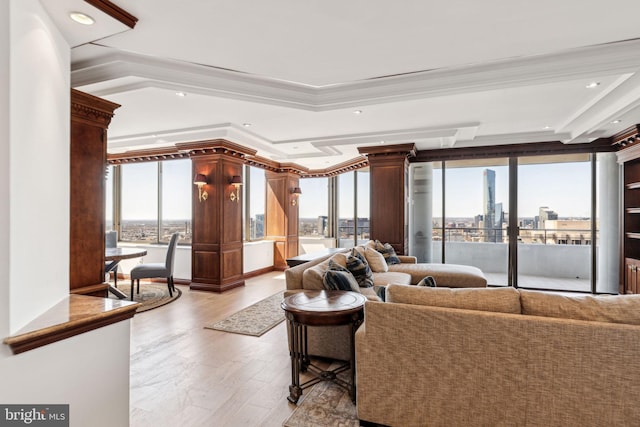 community lobby with a view of city