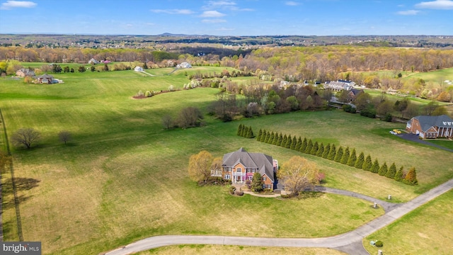 birds eye view of property featuring a rural view