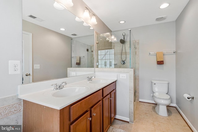 full bathroom with a sink, a shower stall, and visible vents