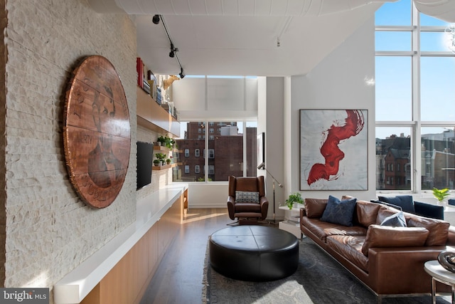 1515 15th St NW Unit 422, Washington, DC 20005 - living room with rail lighting, wood finished floors, and expansive windows
