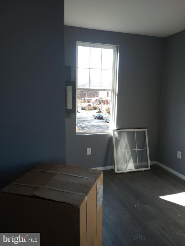 unfurnished bedroom with baseboards and wood finished floors
