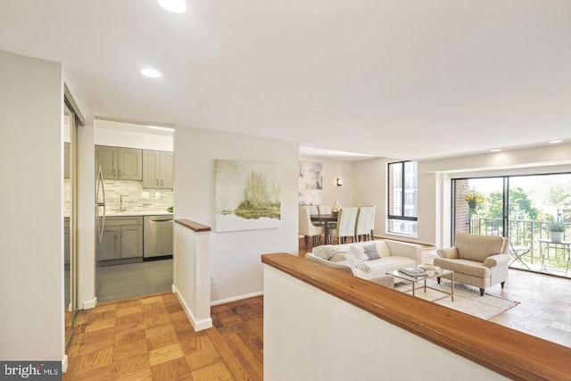 living area featuring recessed lighting