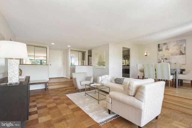 living area with recessed lighting
