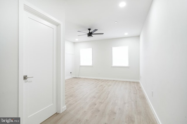 1143 Tasker St, Philadelphia, PA 19148 - spare room featuring ceiling fan, recessed lighting, baseboards, and light wood-type flooring