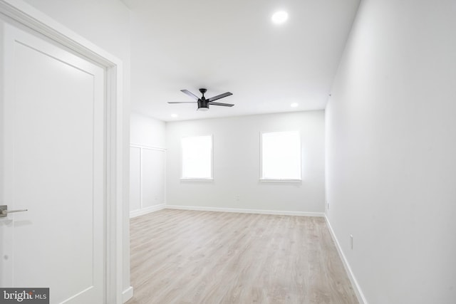 1143 Tasker St, Philadelphia, PA 19148 - empty room with a ceiling fan, baseboards, recessed lighting, and light wood-style floors