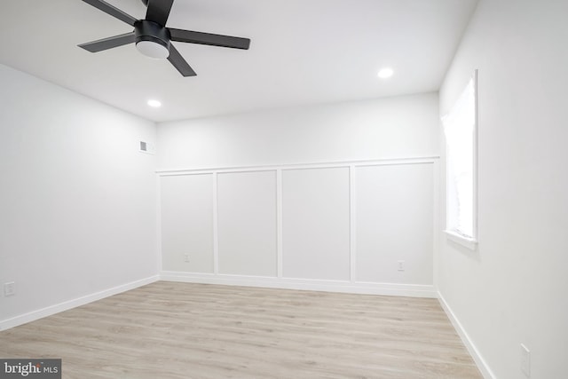 1143 Tasker St, Philadelphia, PA 19148 - unfurnished room featuring ceiling fan, light wood finished floors, visible vents, and recessed lighting