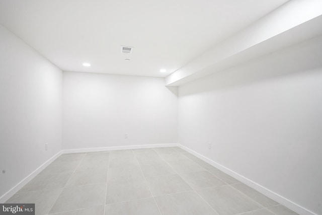 1143 Tasker St, Philadelphia, PA 19148 - finished below grade area with recessed lighting, visible vents, baseboards, and light tile patterned flooring