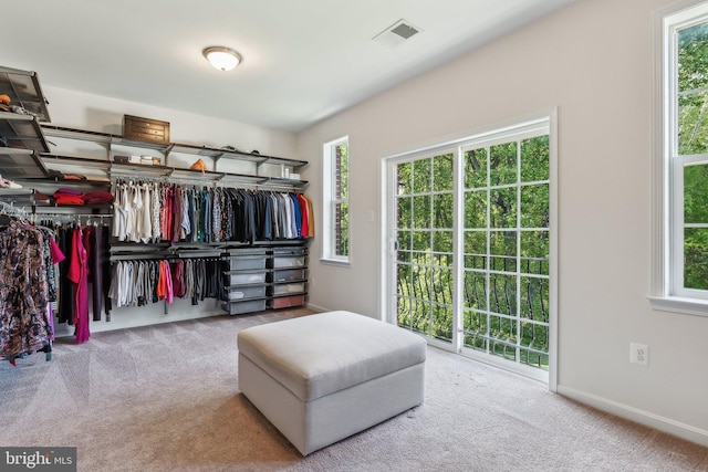 spacious closet with visible vents and carpet floors