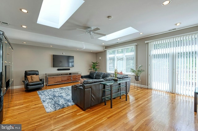 3820 Lorcom Ln, Arlington, VA 22207 - living room with a skylight, light wood-style flooring, visible vents, and recessed lighting