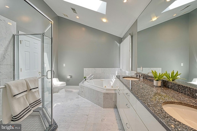 3820 Lorcom Ln, Arlington, VA 22207 - full bath with a bath, a sink, double vanity, and a stall shower