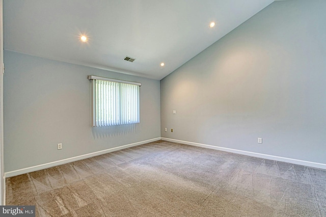 3820 Lorcom Ln, Arlington, VA 22207 - empty room featuring vaulted ceiling, baseboards, visible vents, recessed lighting, and carpet floors