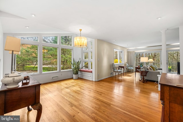 interior space featuring a chandelier