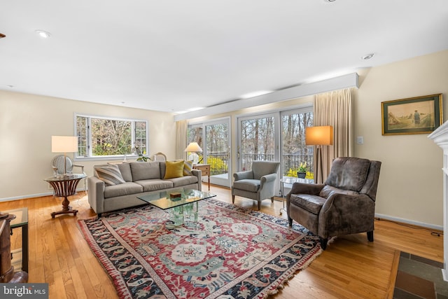 living room with baseboards and hardwood / wood-style floors