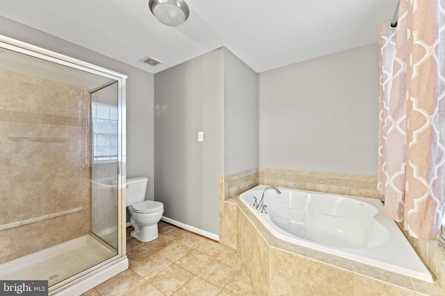 6319 Seton Ridge Dr, Baltimore, MD 21207 - full bathroom with tile patterned flooring, toilet, a shower stall, visible vents, and a bath